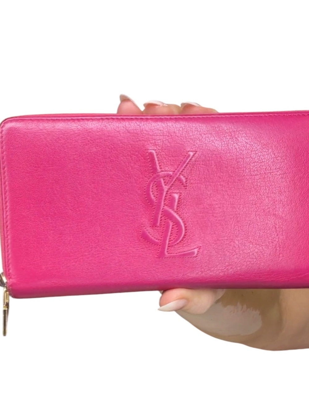 Saint Laurent Pink Leather Zip-Around Wallet